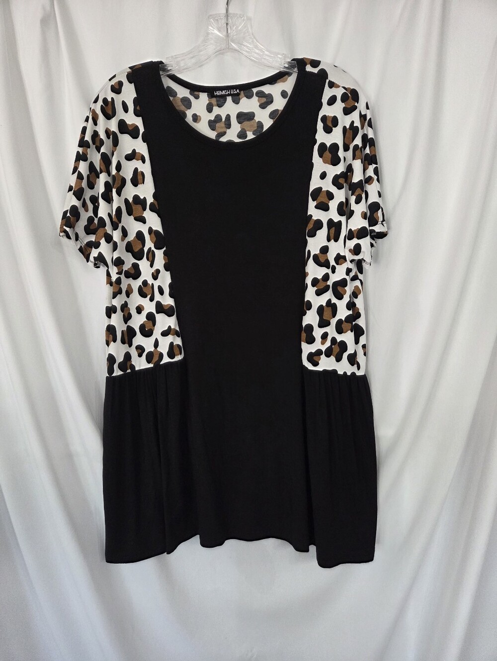 Hannah Black Tunic with Leopard Print Panels Size 2X